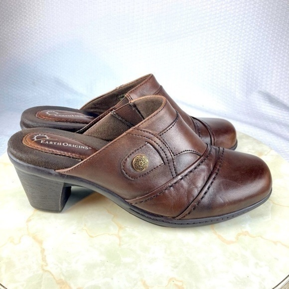 Earth Origins Mules Women Size 9 Brown Burnished Leather Open Back Slip On Shoes - Picture 2 of 11